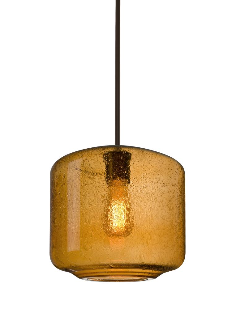 Besa Niles 10 Pendant, Amber Bubble, Bronze Finish, 1x4W LED Filament