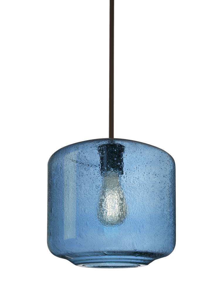 Besa Niles 10 Pendant, Blue Bubble, Bronze Finish, 1x4W LED Filament