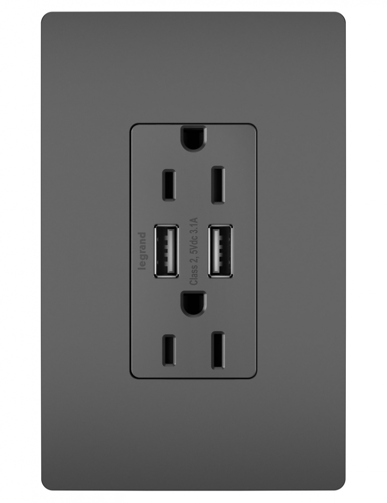 radiant? 15A Tamper-Resistant USB Outlet, Black