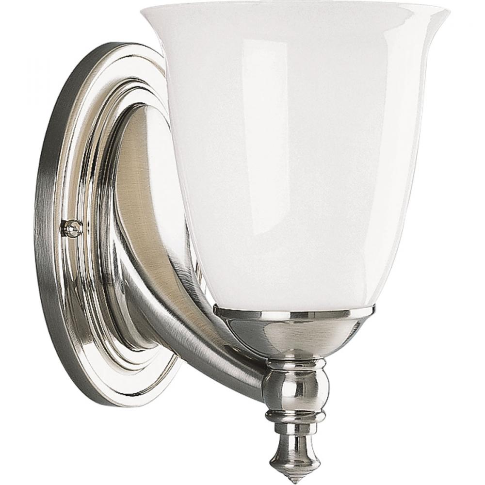 Victorian Collection One-Light Brushed Nickel White Opal Glass Farmhouse Bath Vanity Light