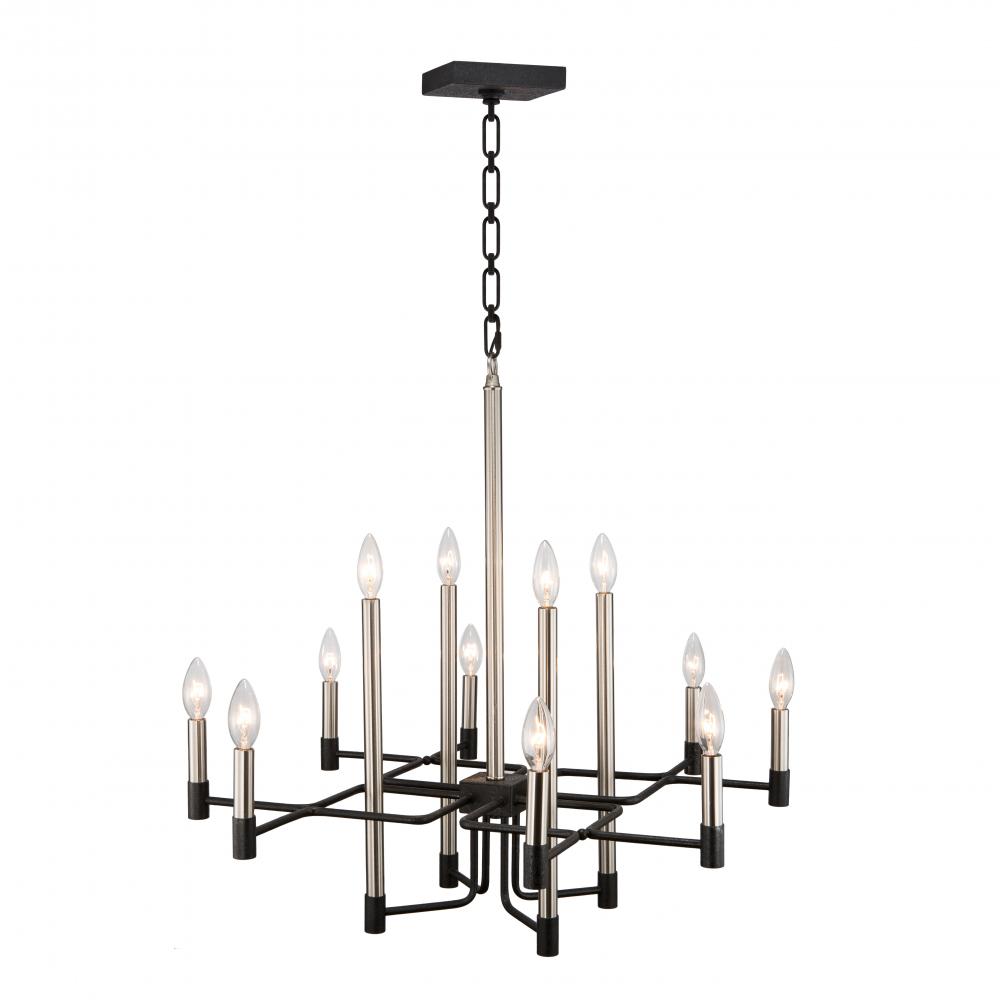 To Circuit with Love 12-Lt Chandelier - Textured Black/Brushed Nickel