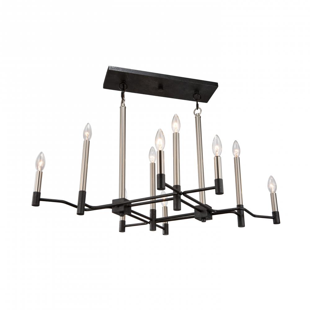 To Circuit with Love 10-Lt Linear Pendant - Textured Black/Brushed Nickel