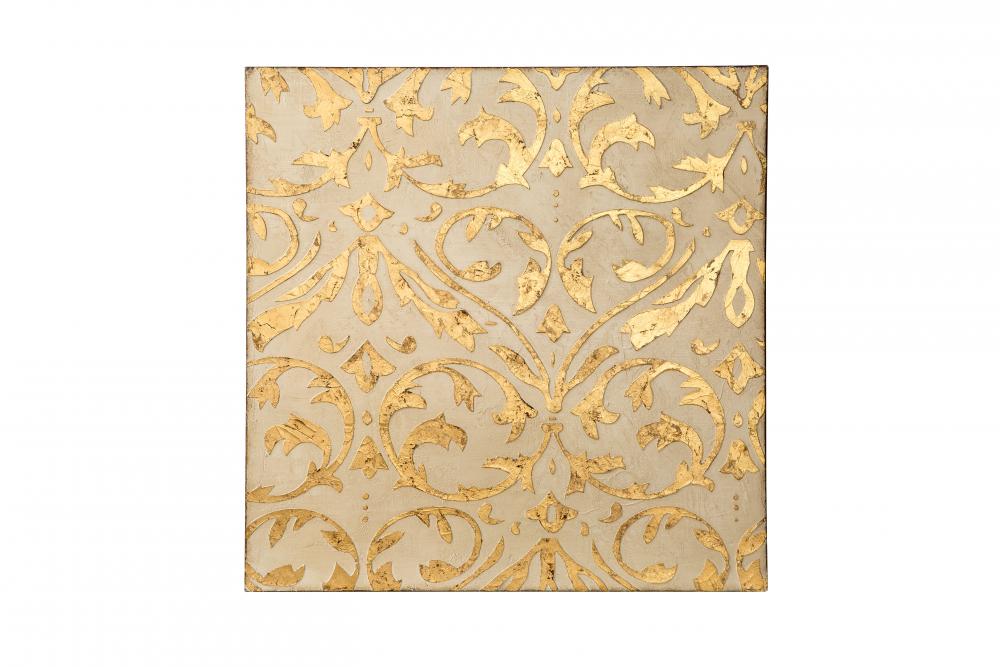 Gold Damask Trefoil Wall Art - Ivory/Gold