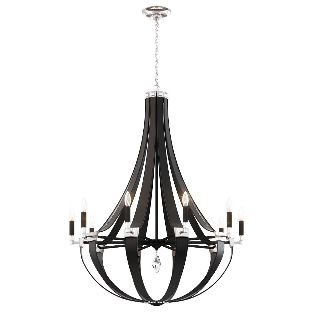 Crystal Empire 10 Light 120V Chandelier in Grizzly Black Leather with Clear Radiance Crystal