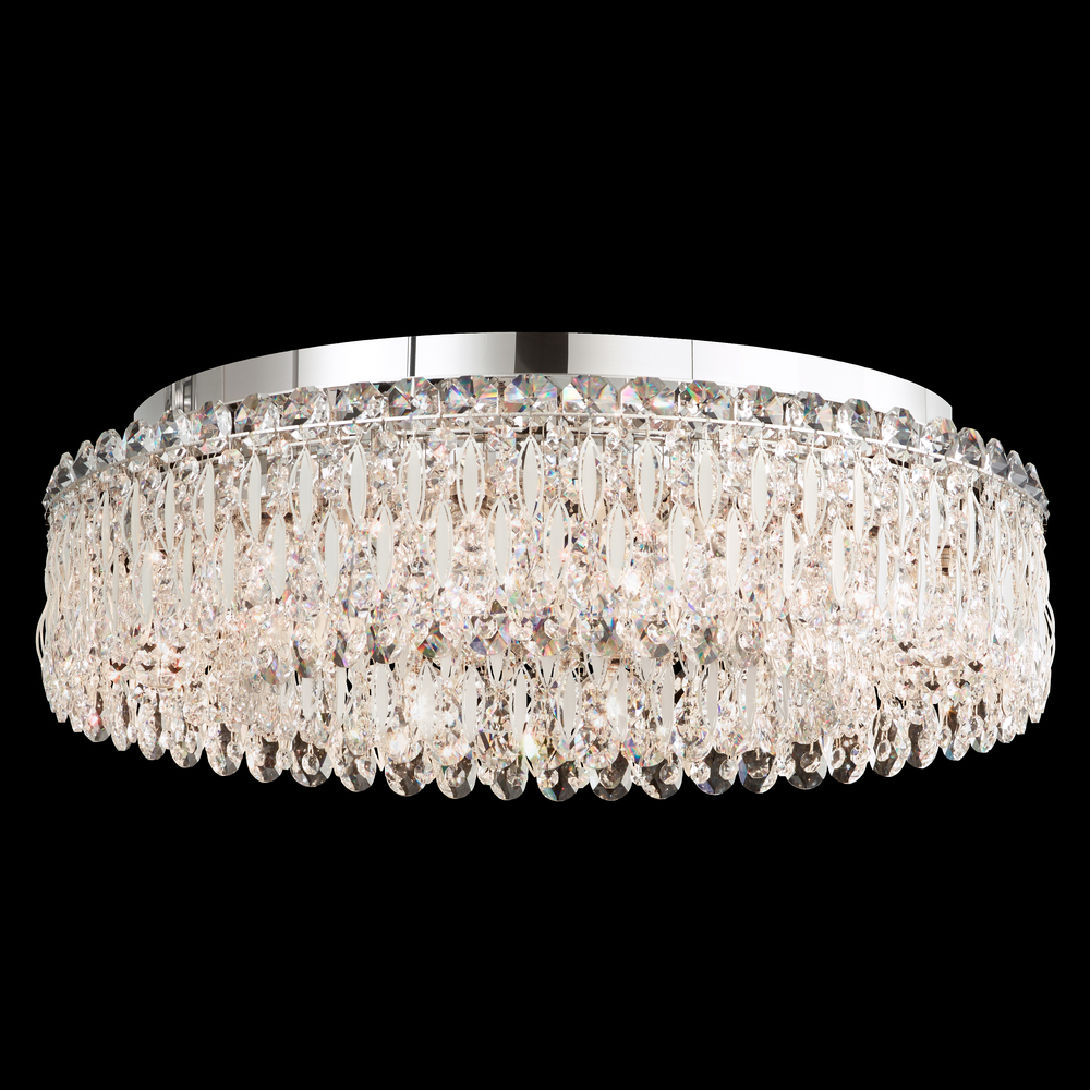 Sarella 12 Light 120V Flush Mount in Polished Stainless Steel with Clear Crystals from Swarovski