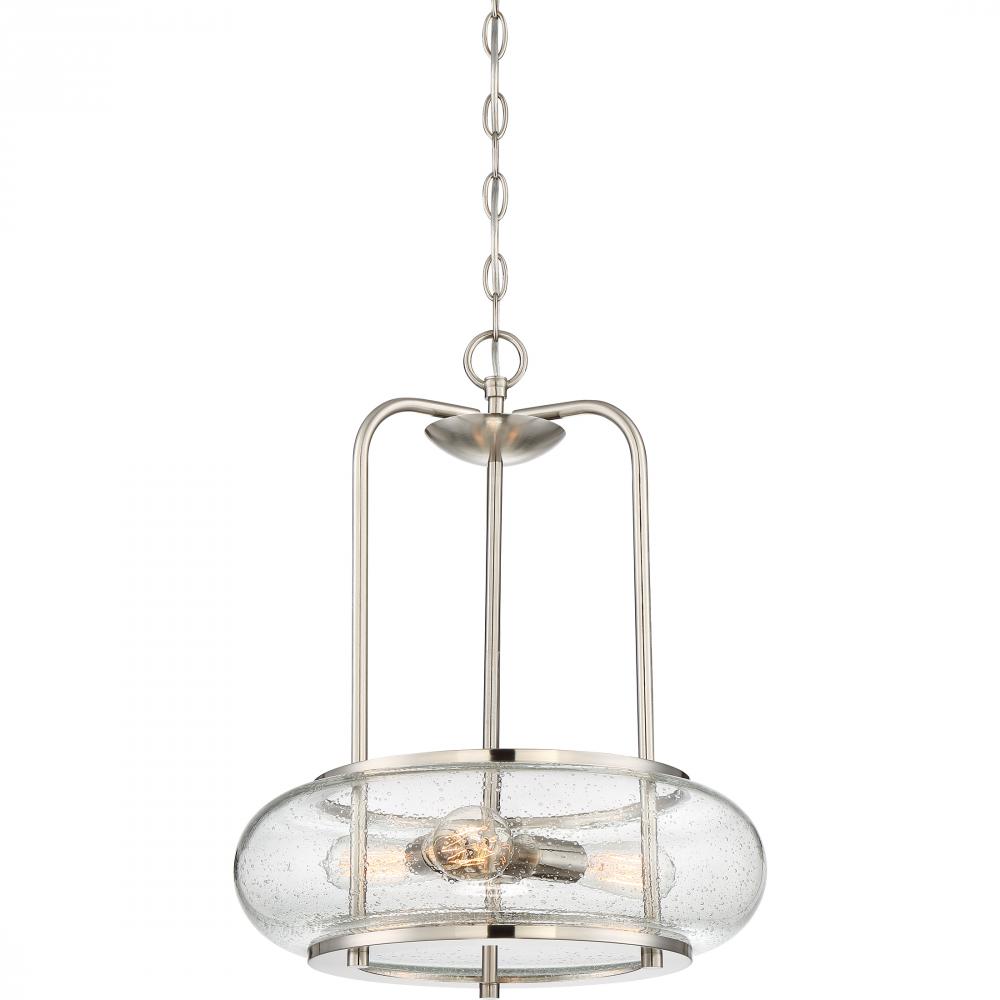 Trilogy Brushed Nickel w/ Clear Seedy Glass 3Lt Pendant