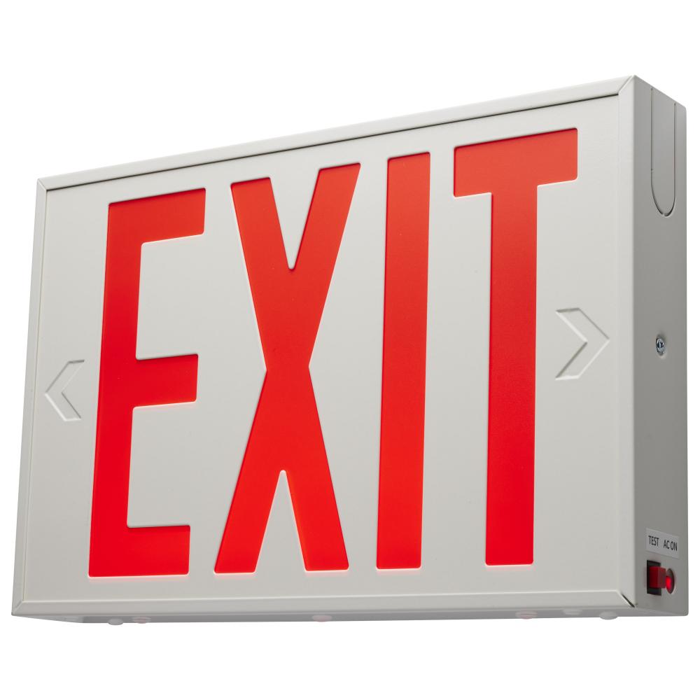 Red LED Exit Sign, 90min Ni-Cad backup, 120V/277V, Single/Dual Face, Universal Mounting, Steel/NYC