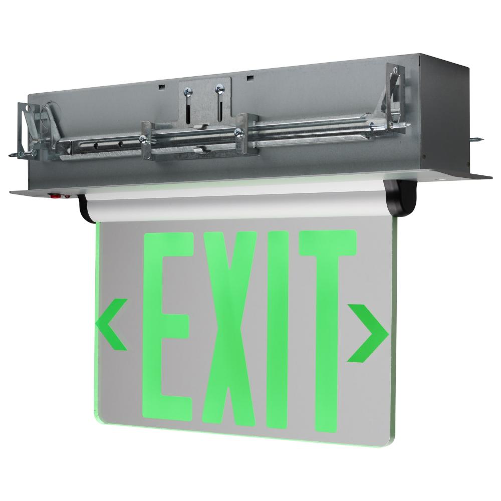 Green (Clear) Edge Lit LED Exit Sign; 2.94 Watts; Single Face; 120V/277 Volts; Clear Finish