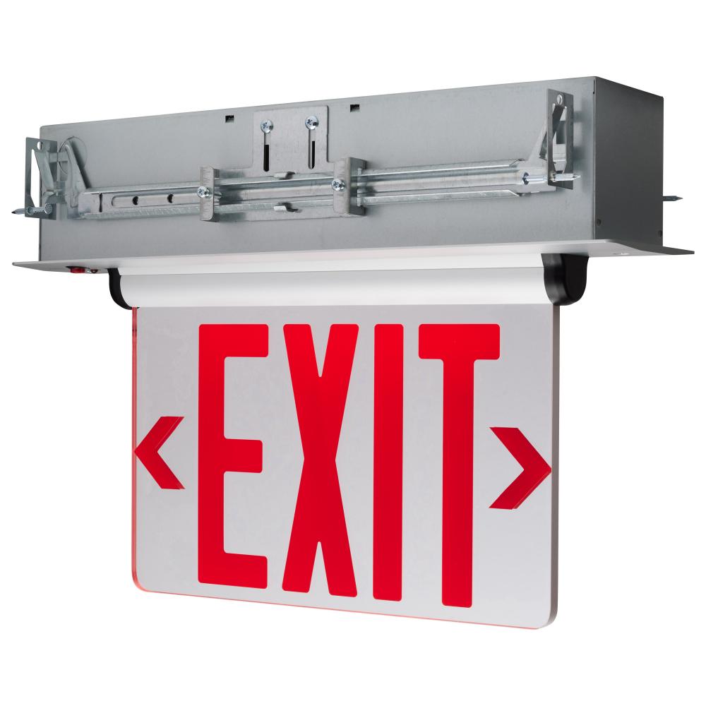 Red (Mirror) Edge Lit LED Exit Sign; 3.14 Watt; Dual Face; 120/277 Volts; Silver Finish
