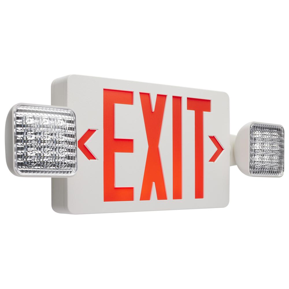Combination Red Exit Sign/Emergency Light, 90min Ni-Cad backup, 120/277V, Dual Head, Single/Dual