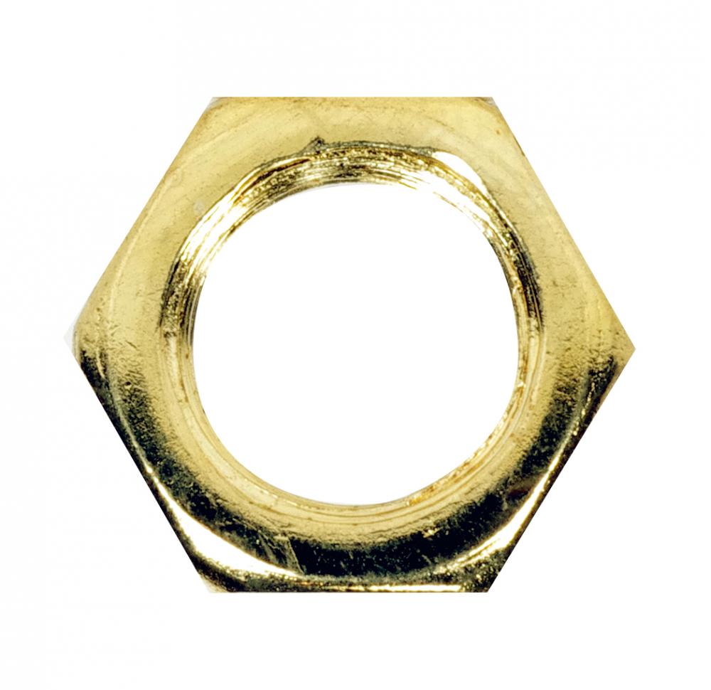 Steel Locknut; 1/8 IP; 1/2" Hexagon; 3/16" Thick; Brass Plated Finish
