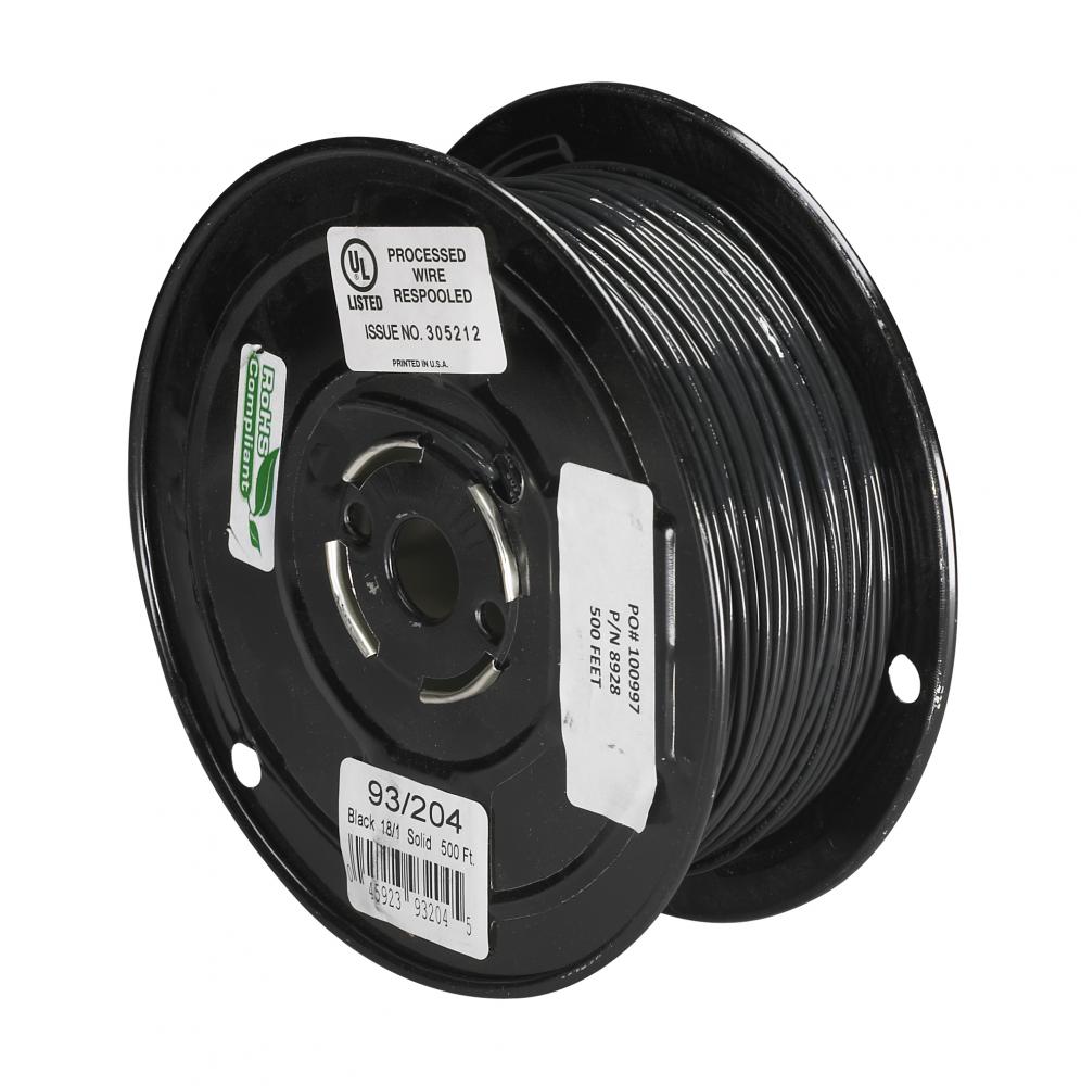Lighting Bulk Wire; 18/1 Solid 105C AWM TFN-PVC; Nylon; 500 Foot/Spool; Black