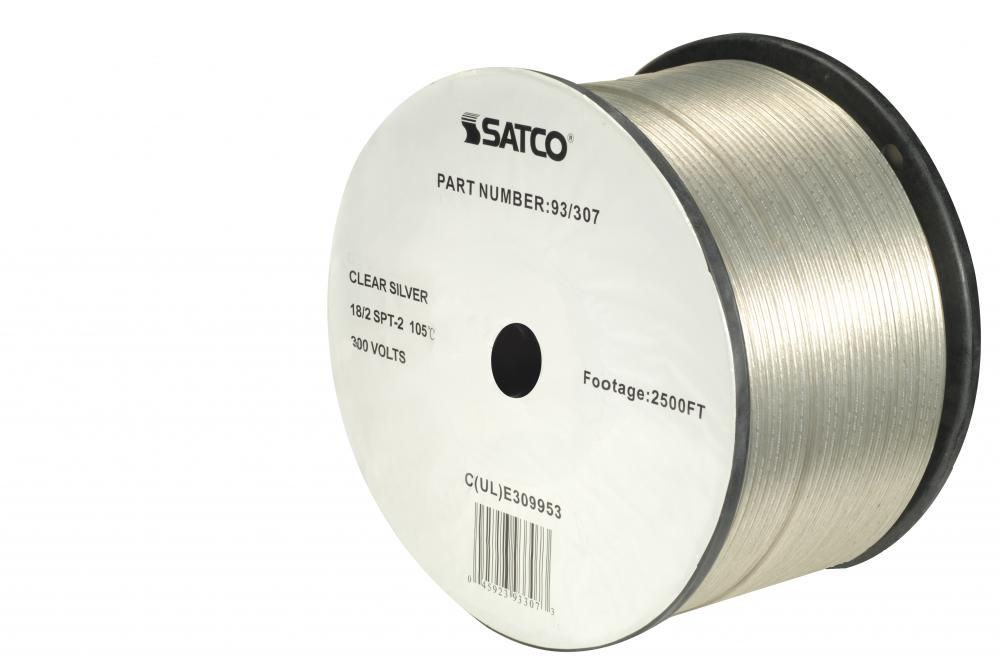 Lamp And Lighting Bulk Wire; 18/2 SPT-2 105C; 2500 Foot/Reel; Clear Silver