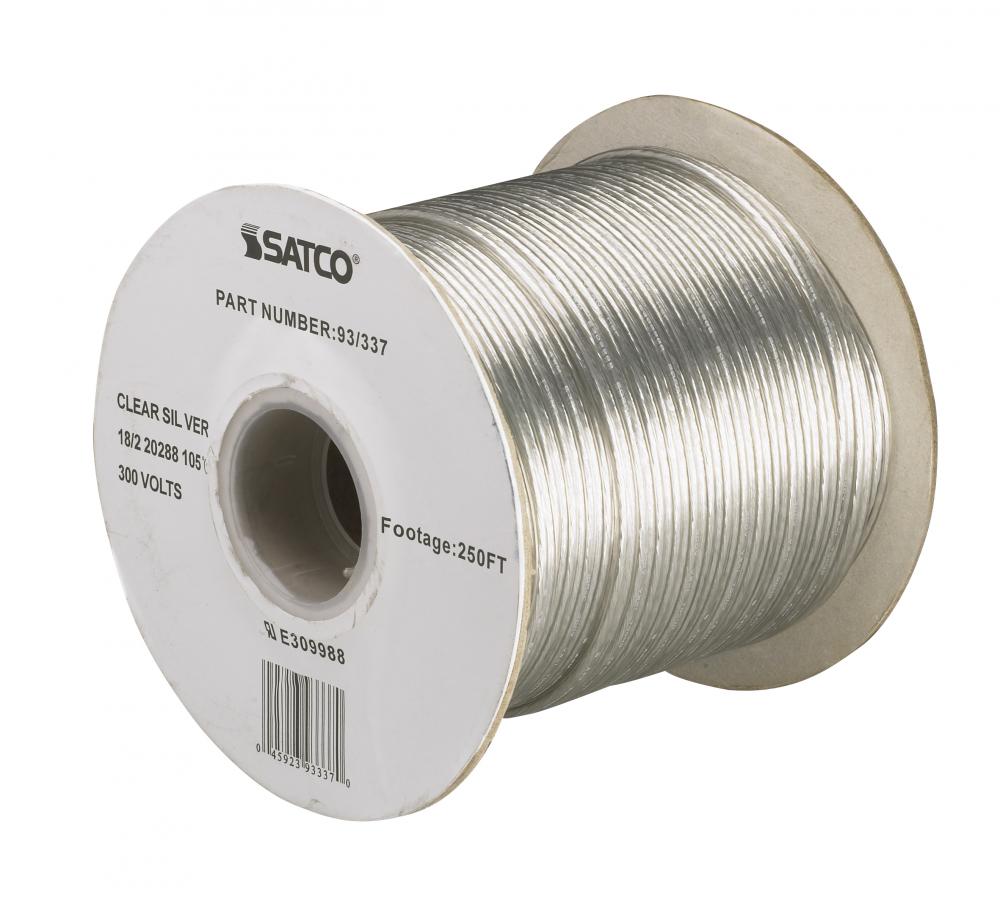 Lamp And Lighting Bulk Wire; 18/2 SPT-1.5 105C; 250 Foot/Spool; Clear Silver