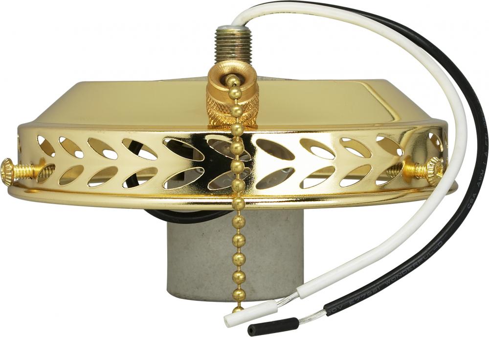 4" Wired Fan Light Holder With On-Off Pull Chain And Intermediate Socket; Brass Finish