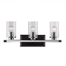 Golden 4309-BA3 BLK-SD - Mercer 3 Light Bath Vanity in Matte Black with Chrome accents and Seeded Glass
