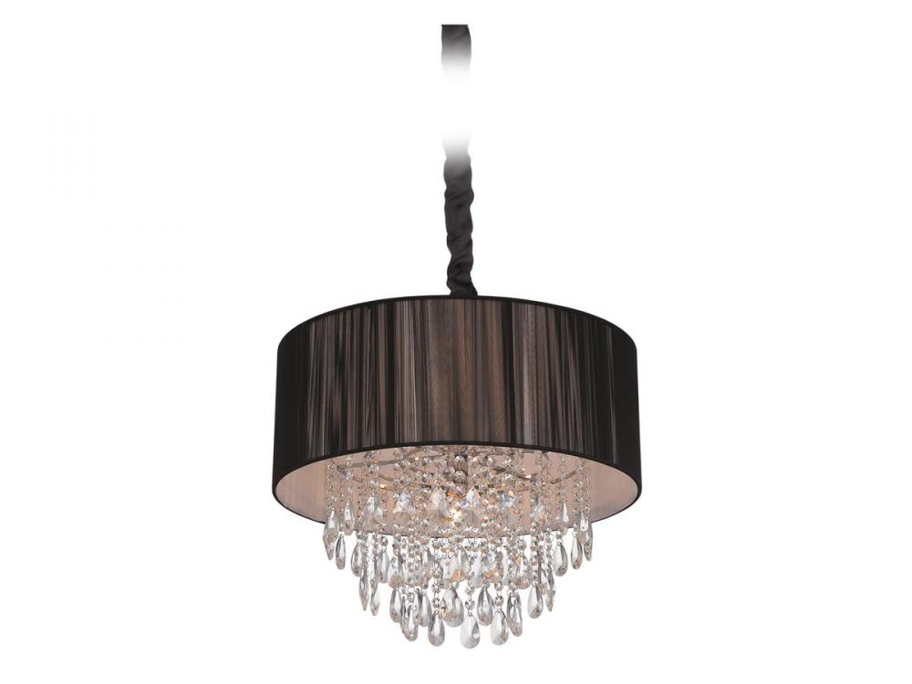 Vineland Ave. Collection Black Lined Silk String Shade and Crystal Hanging Fixture