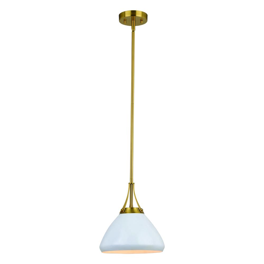 Dayna 10-in Pendant Satin Brass and Glossy White with Matte White