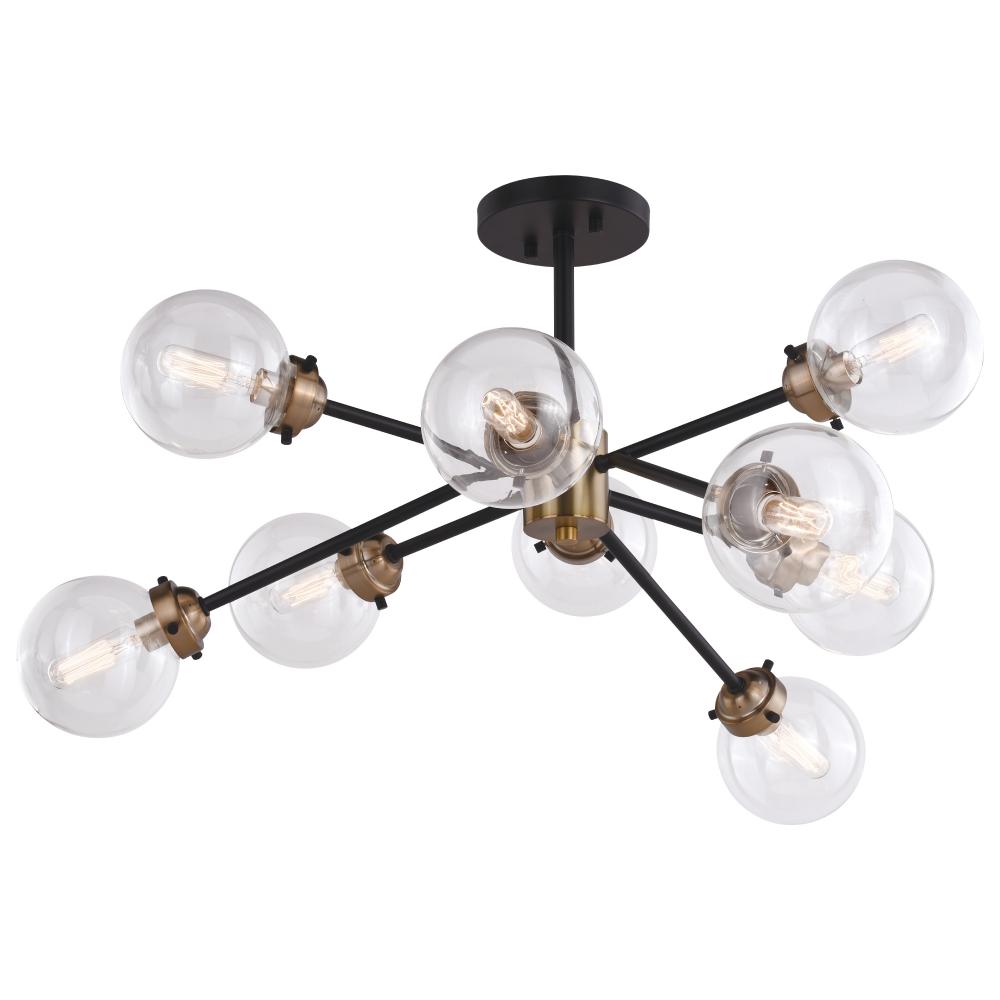 Orbit 30 in. W 9 Light Semi-Flush Mount Oil Rubbed Bronze and Muted Brass