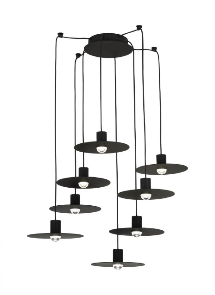 Modern Eaves dimmable LED 8-light in a Nightshade Black finish Ceiling Chandelier