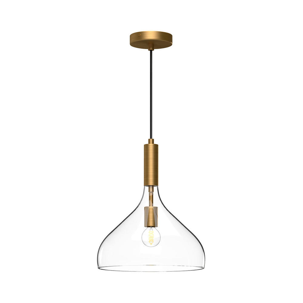 Belleview 12-in Aged Gold/Clear Glass 1 Light Pendant