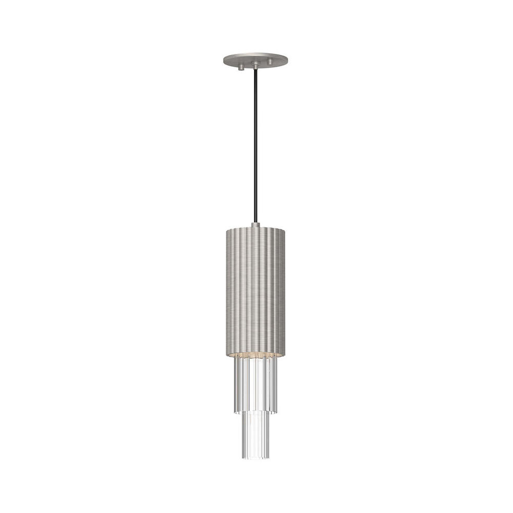 Bordeaux 4-in Brushed Nickel/Clear Ribbed Glass LED Pendant