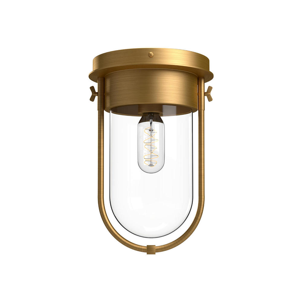 Cyrus 8-in Aged Gold/Clear Glass 1 Light Flush Mount