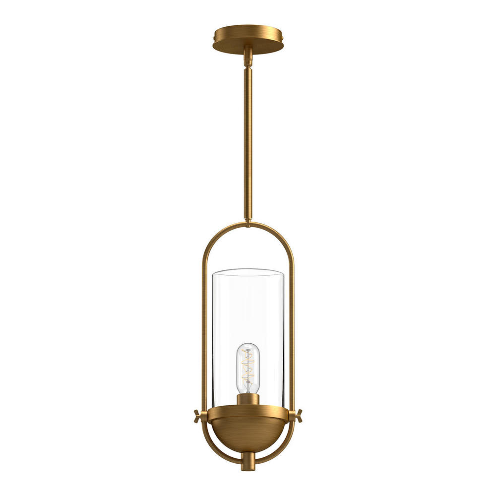 Cyrus 8-in Aged Gold/Clear Glass 1 Light Pendant