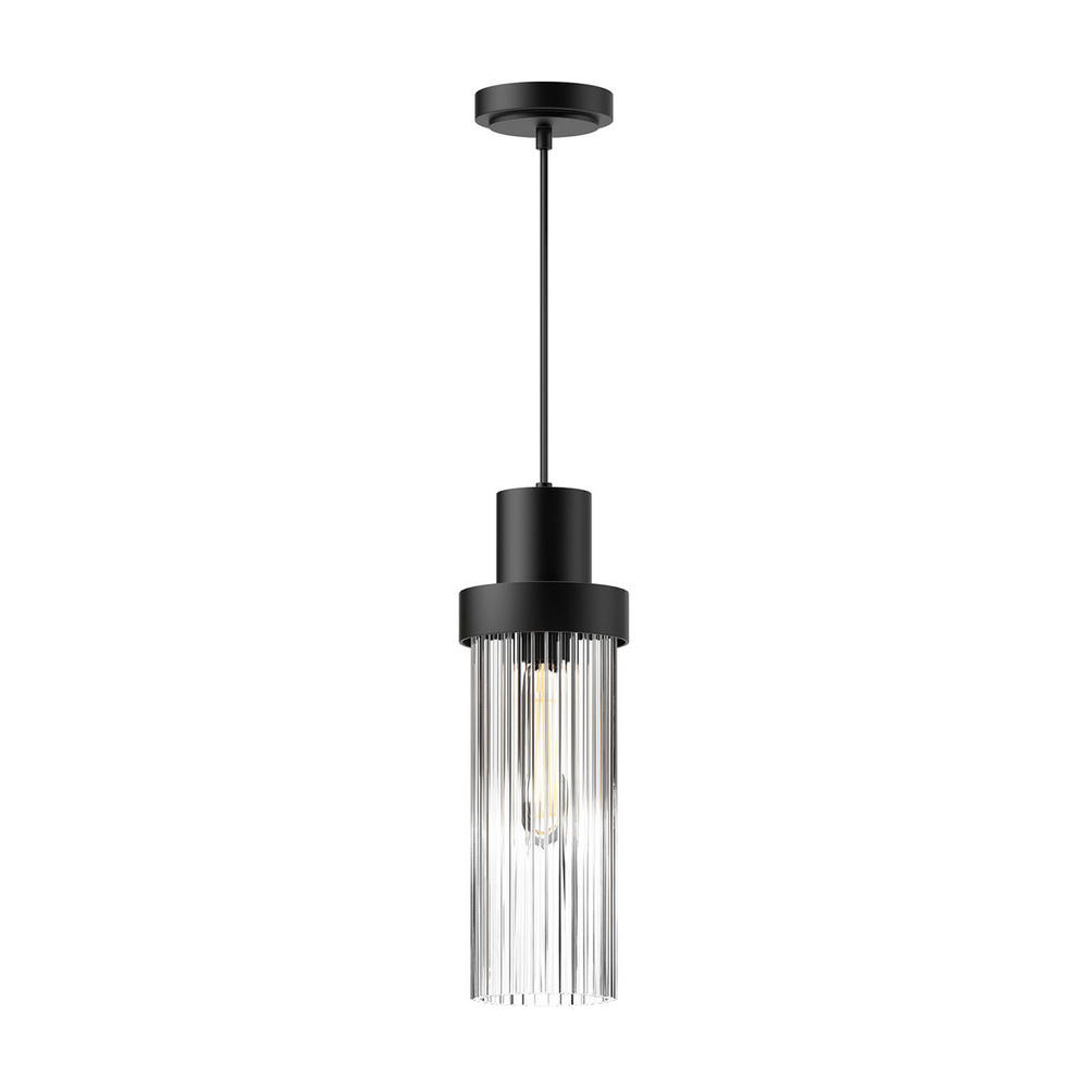 Kent 5-in Clear Ribbed Glass/Matte Black 1 Light Pendant
