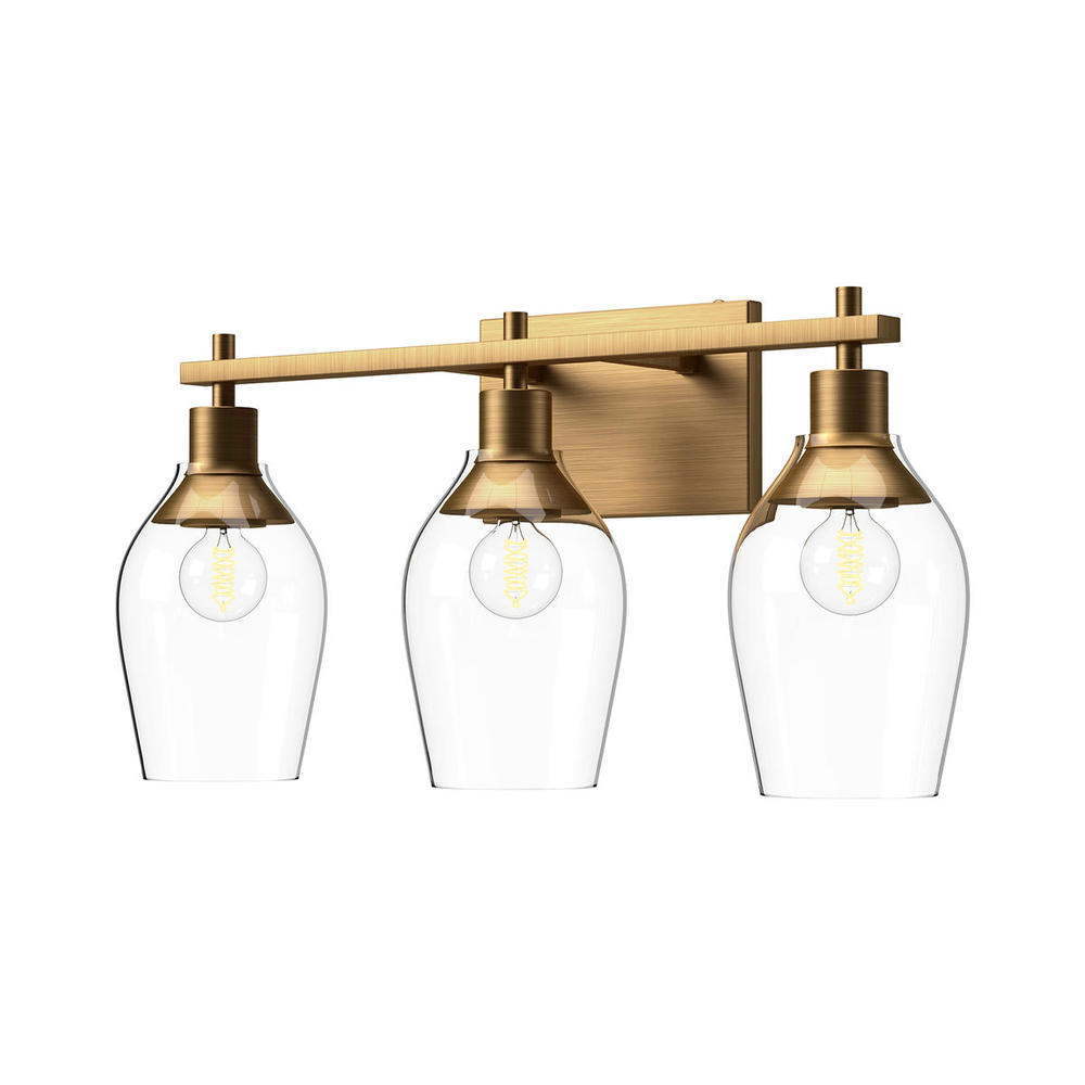 Kingsley 22-in Aged Gold/Clear Glass 3 Lights Vanity