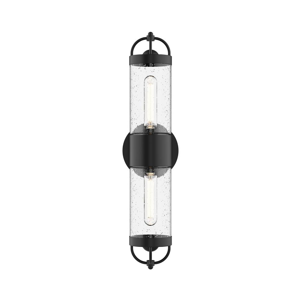 Lancaster 5-in Clear Bubble Glass/Textured Black 2 Lights Exterior Wall Sconce