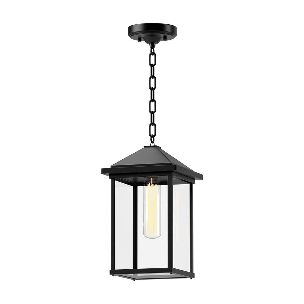 Larchmont 9-in Clear Glass/Textured Black 1 Light Exterior Pendant