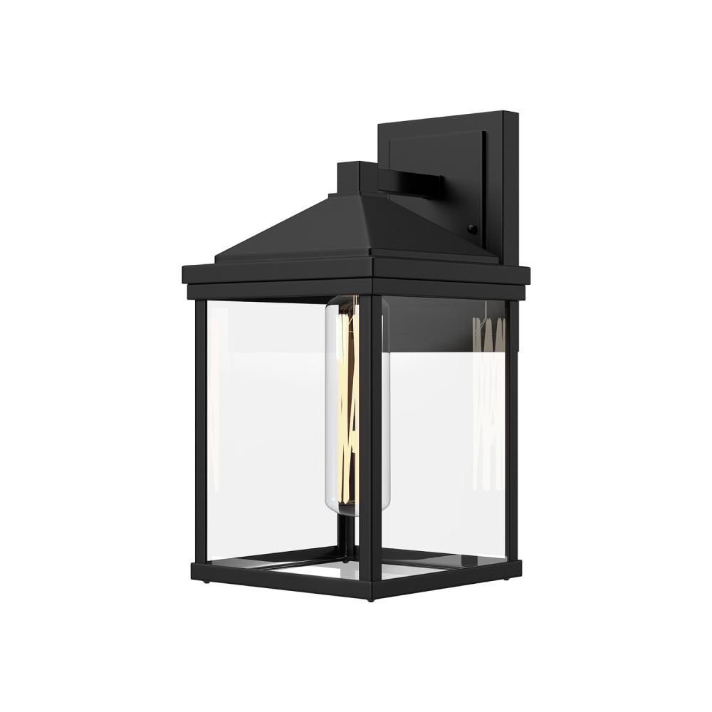 Larchmont 9-in Clear Glass/Textured Black 1 Light Exterior Wall Sconce
