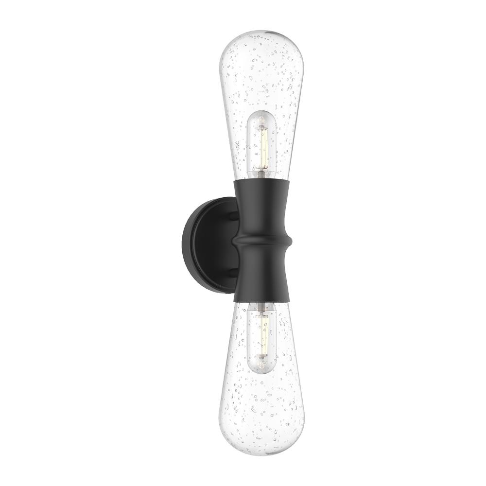MARCEL|2 HEAD 5"|EXTERIOR WALL|TEXTURED BLACK|CLEAR BUBBLE GLASS|E26|60WX2