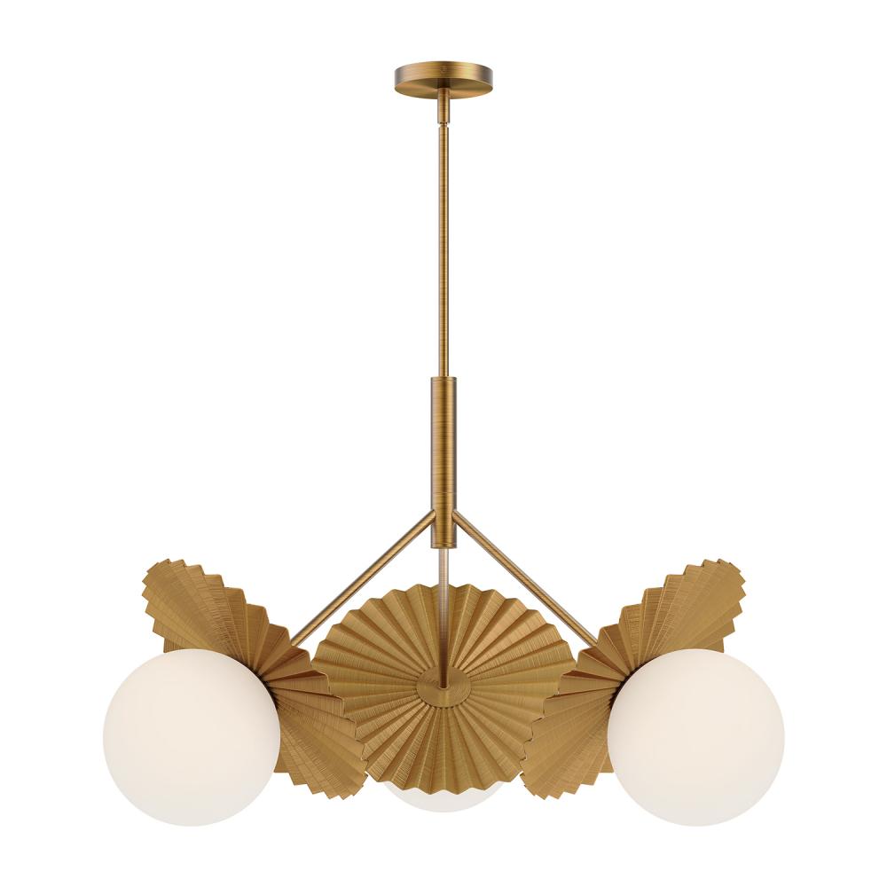 Plume 34-in Brushed Gold/Opal Glass 3 Lights Chandeliers