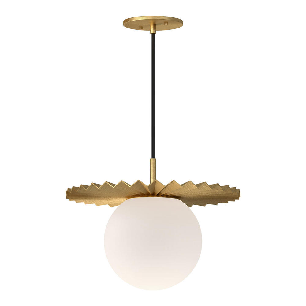 Plume 14-in Brushed Gold/Opal Matte Glass 1 Light Pendant