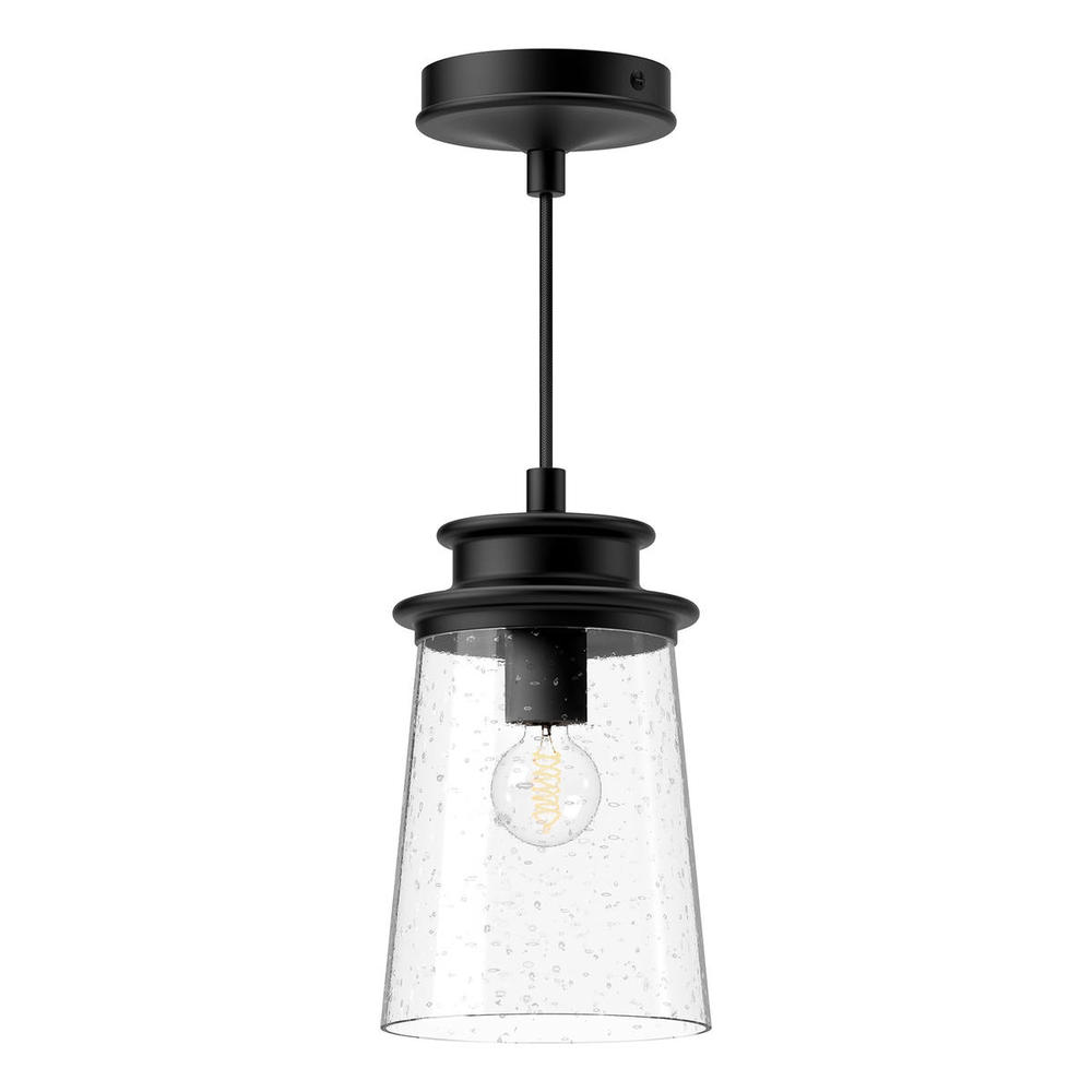 Quincy 6-in Clear Bubble Glass/Textured Black 1 Light Exterior Pendant