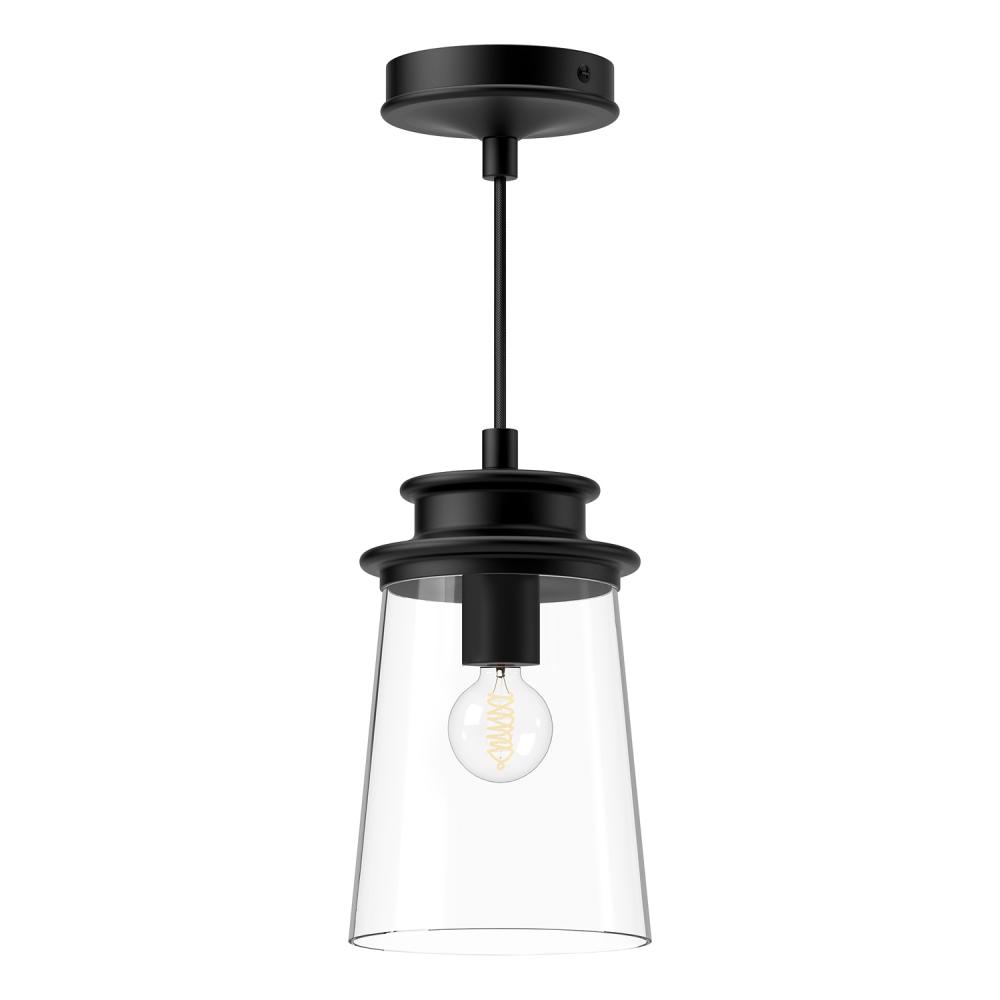 Quincy 6-in Clear Glass/Matte Black 1 Light Pendant