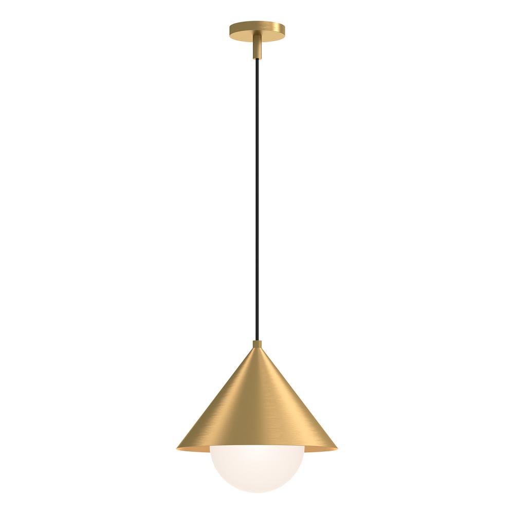 REMY|14"|PENDANT|BRUSHED GOLD|OPAL GLASS|72" WIRE|E26|60W