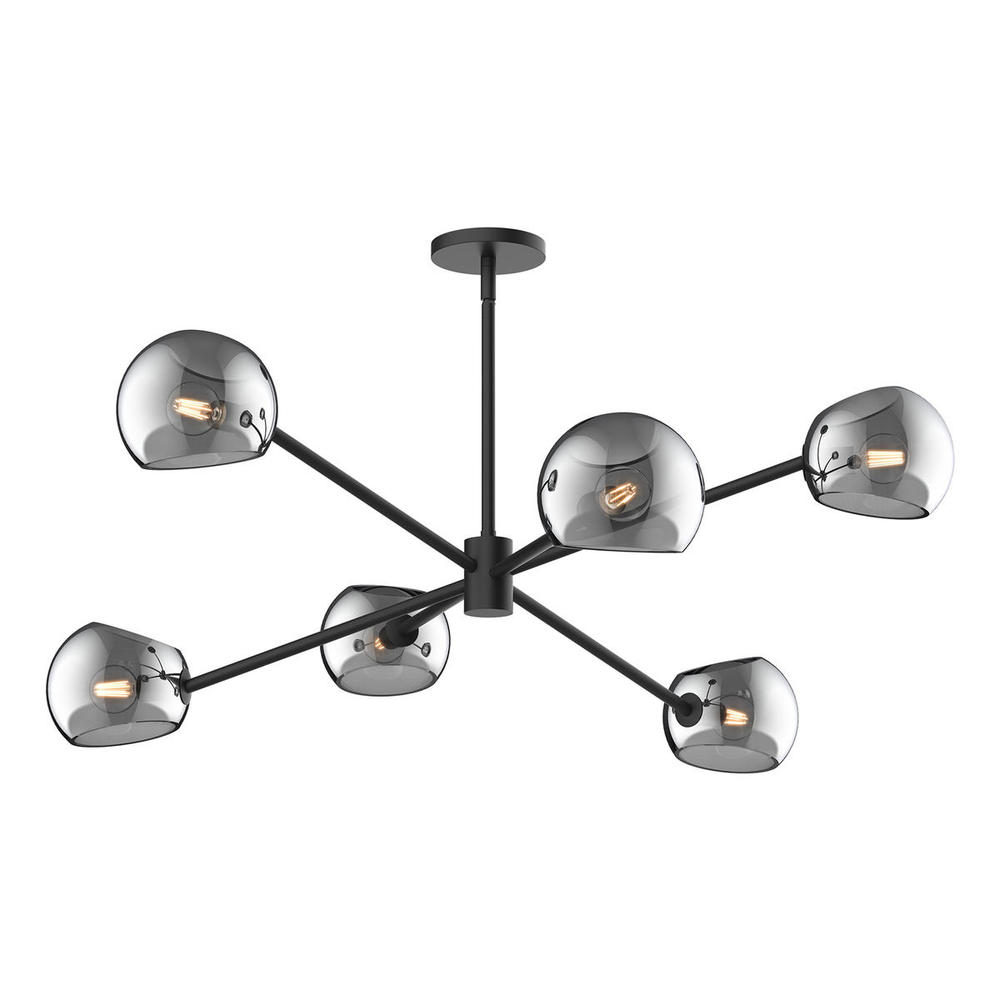 Willow 37-in Matte Black/Smoked Solid Glass 6 Lights Chandeliers