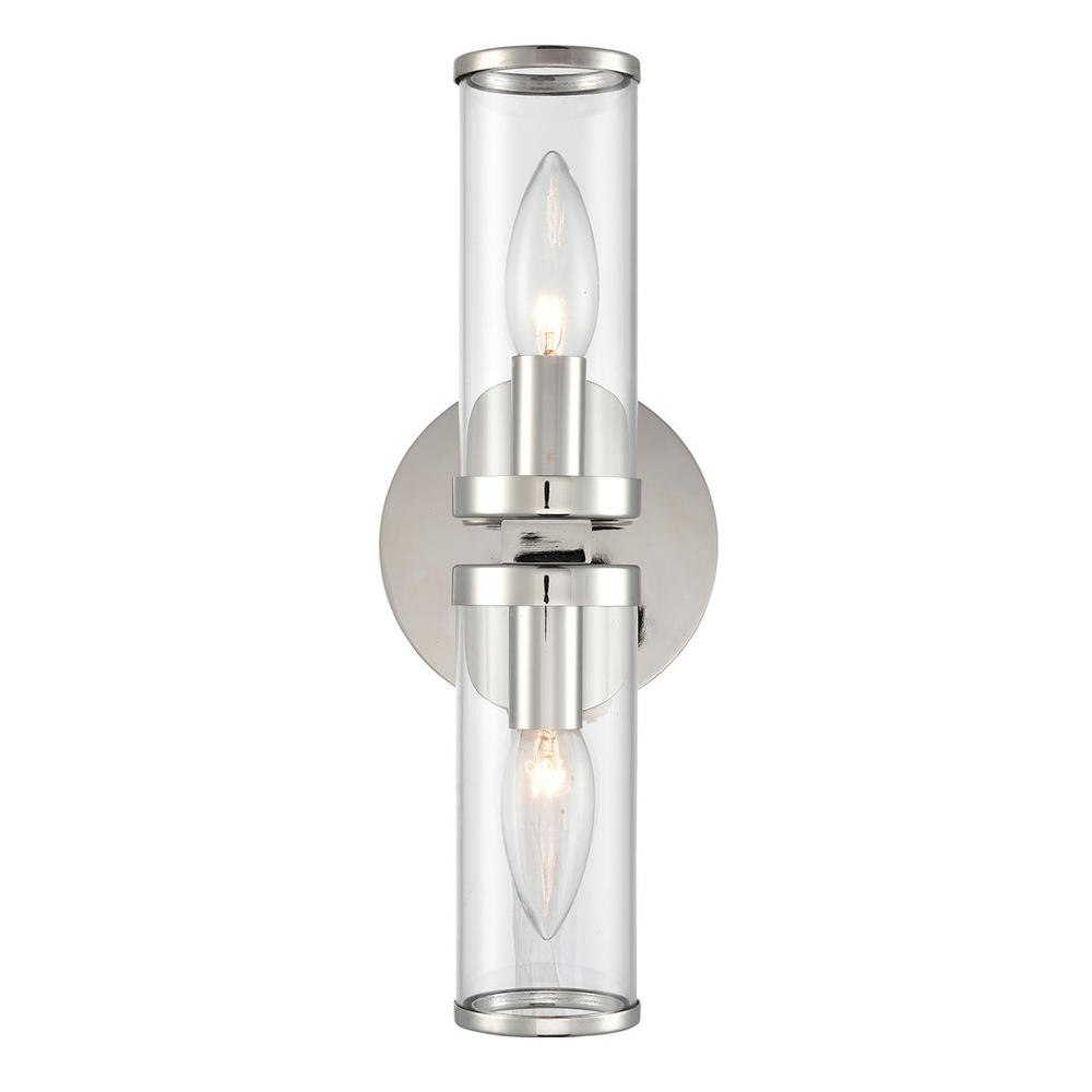 REVOLVE WALL VANITY 2 LIGHT POLISHED NICKEL CLEAR GLASS