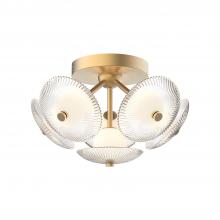 Alora Lighting FM417606BGCR - Hera 16-in Brushed Gold/Clear Ribbed Glass LED Flush Mount