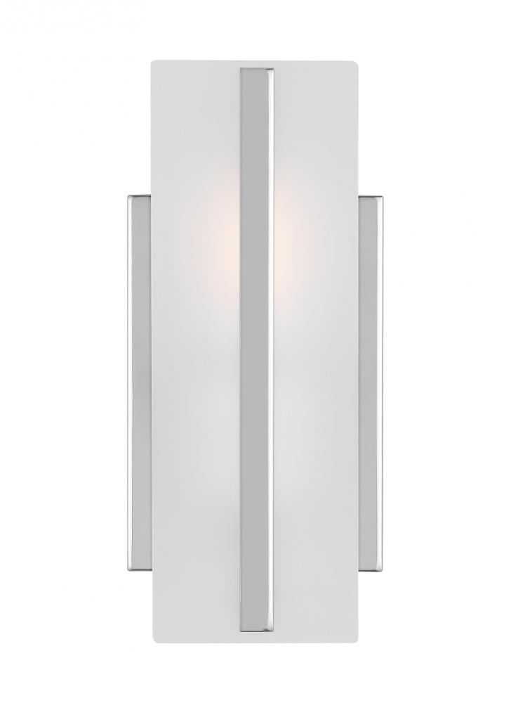 Dex contemporary 1-light LED indoor dimmable bath wall sconce in chrome finish with satin etched gla