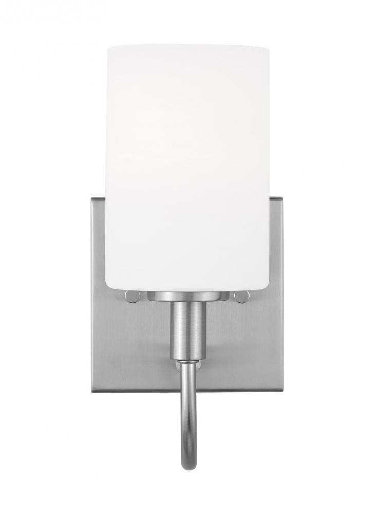 Oak Moore traditional 1-light LED indoor dimmable bath vanity wall sconce in brushed nickel silver f