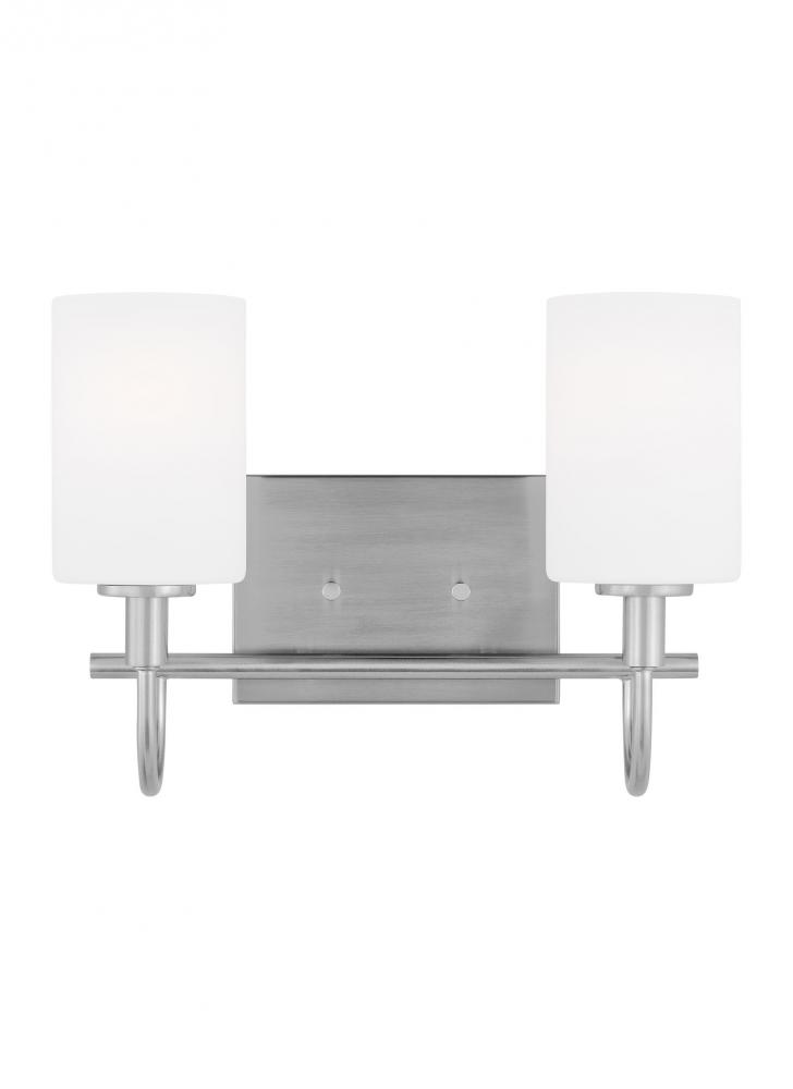 Oak Moore traditional 2-light LED indoor dimmable bath vanity wall sconce in brushed nickel silver f