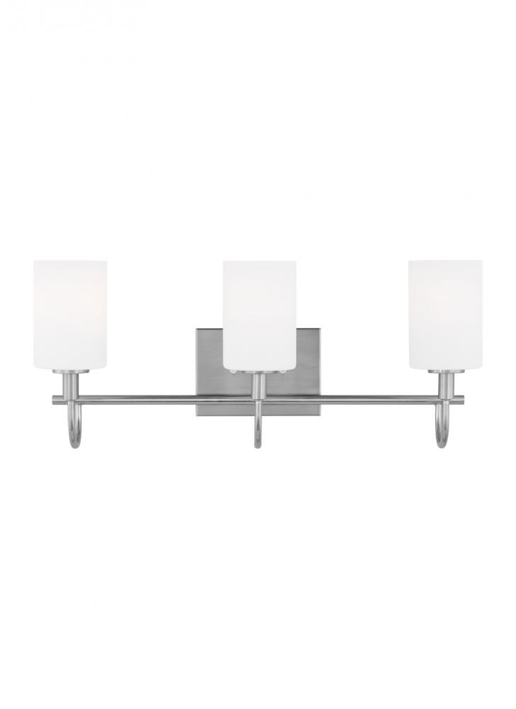 Oak Moore traditional 3-light LED indoor dimmable bath vanity wall sconce in brushed nickel silver f