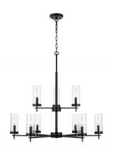 Visual Comfort & Co. Studio Collection 3190309-112 - Zire dimmable indoor 9-light chandelier in a midnight black finish with clear glass shades