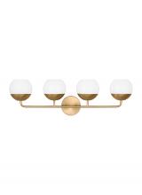 Visual Comfort & Co. Studio Collection 4468104-848 - Alvin modern 4-light indoor dimmable bath vanity wall sconce in satin brass gold finish with white m