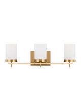 Visual Comfort & Co. Studio Collection 4490303-848 - Zire dimmable indoor 3-light wall light or bath sconce in a satin brass finish with etched white gla