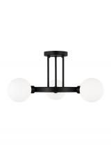 Visual Comfort & Co. Studio Collection 7761603-112 - Clybourn modern 3-light indoor dimmable semi-flush ceiling mount fixture in midnight black finish wi